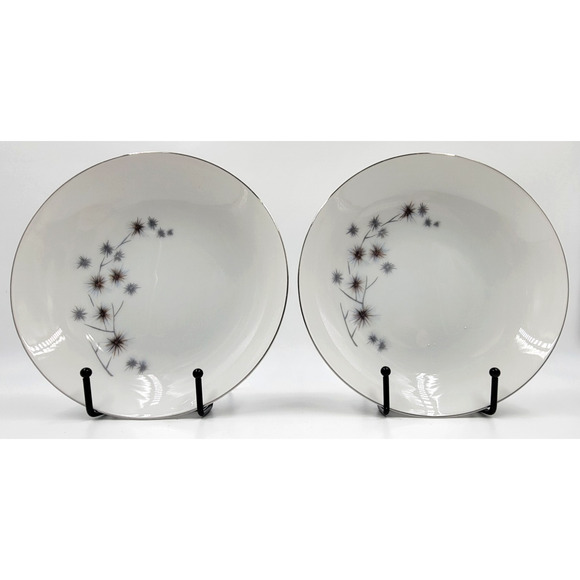 Creative Starburst Coupe Soup Bowls Silver Trim Atomic Gray 1950s Set of 2 - Picture 2 of 7